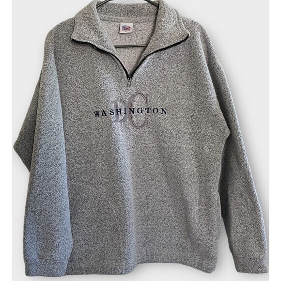 Washington DC Sweater Women’s Large Gray Pullover 1/4 Zip USA Cedar Sports Vtg - Picture 1 of 10